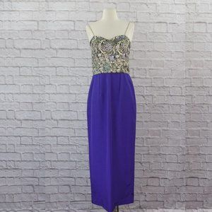 Vintage 70s Brocade Rhinestone Dress